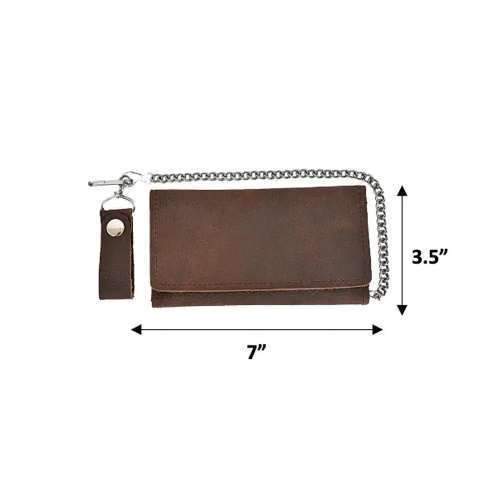 Brown Trifold Snap Closure Biker Long Chain Wallet - Unik Just for Bikers - Flyclothing LLC