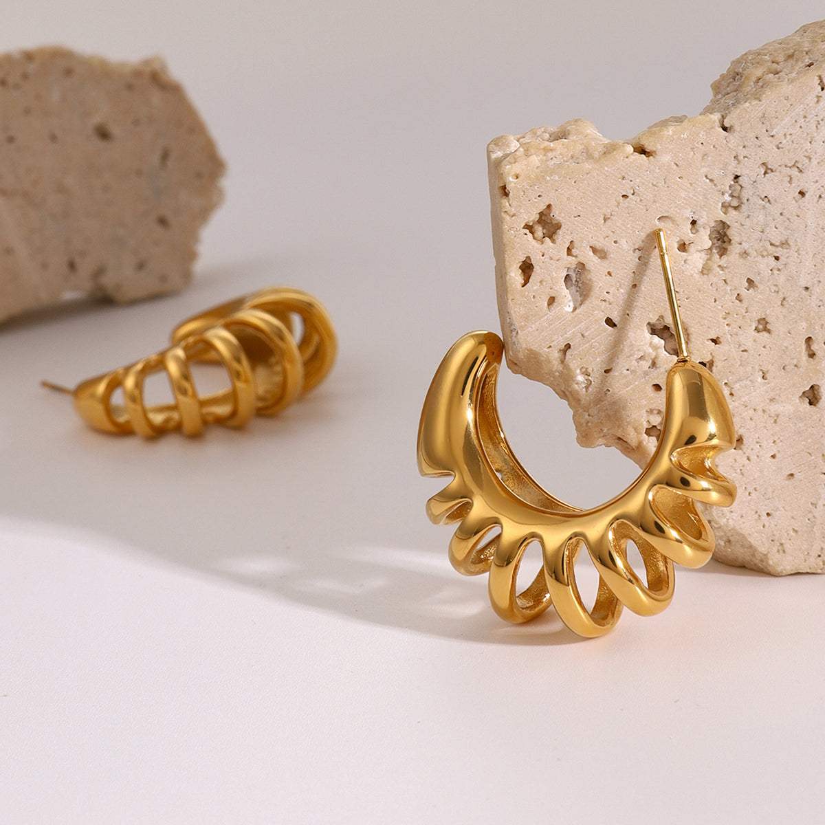 Stainless Steel Cutout C-Hoop Earrings - Trendsi - Flyclothing LLC