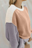 Color Block Round Neck Drop Shoulder Sweater - Trendsi - Flyclothing LLC