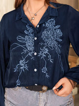 Plus Size Embroidered Long Sleeve Shirt - Trendsi - Flyclothing LLC
