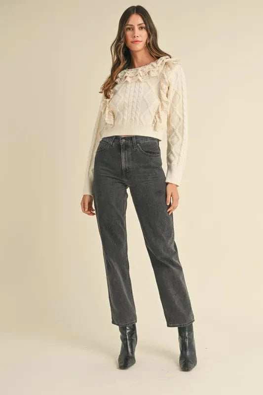 MABLE Ruffled Lace Crochet Sweater - Trendsi - Flyclothing LLC