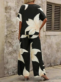 Printed V-Neck Top and Wide Leg Pants Set - Trendsi - Flyclothing LLC