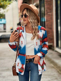 Geometric Zip Up Long Sleeve Hooded Jacket - Trendsi