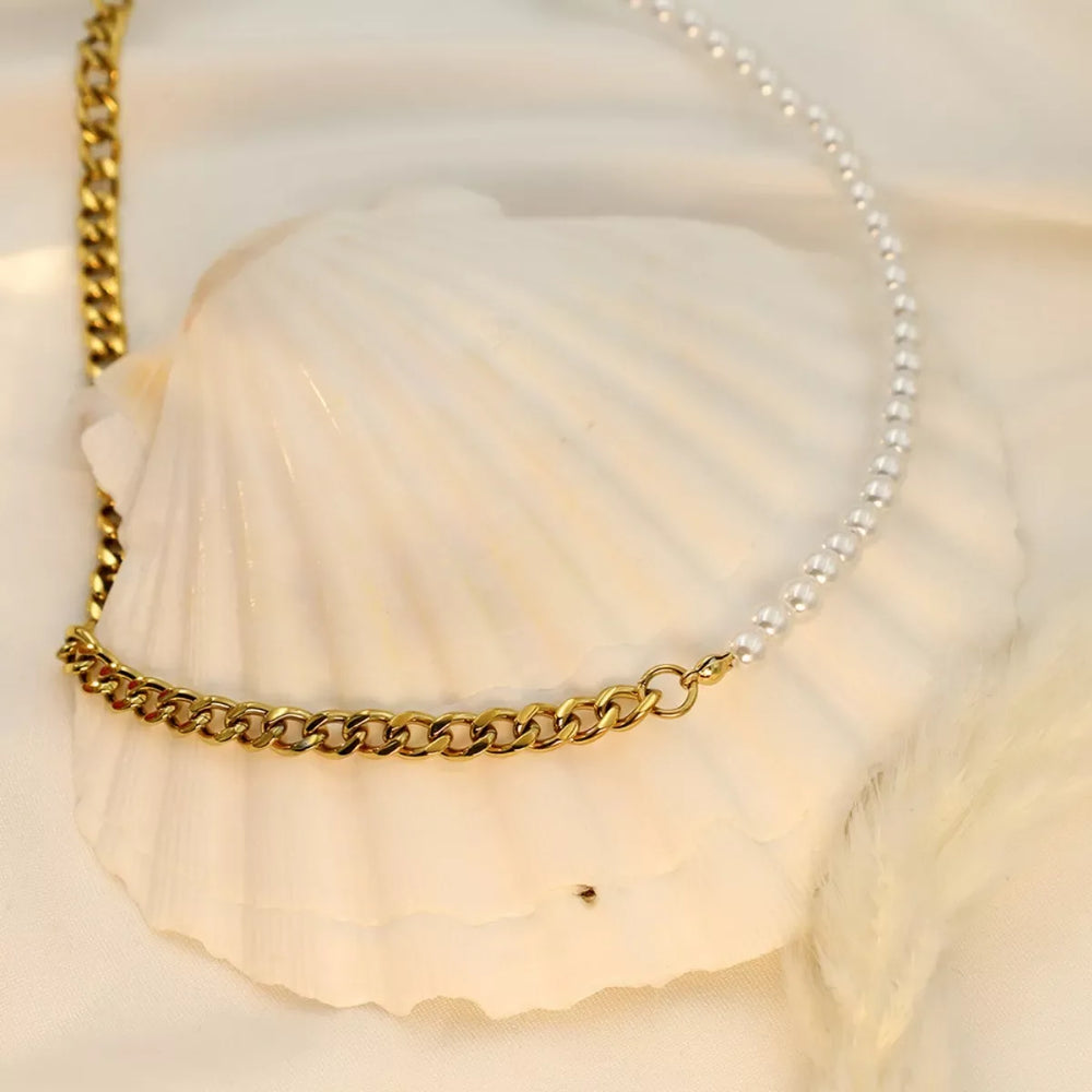 18K Gold-Plated Pearl Toggle Necklace - Trendsi - Flyclothing LLC