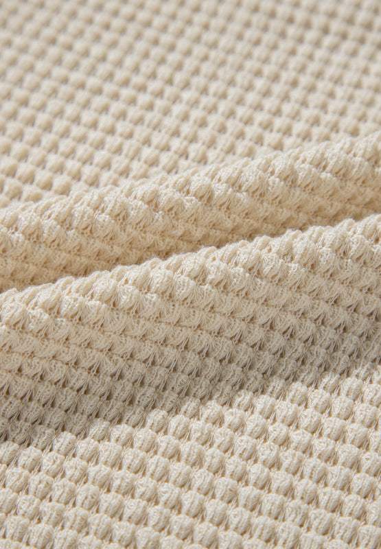 Waffle-Knit Printed Round Neck Flounce Sleeve Blouse - Trendsi - Flyclothing LLC