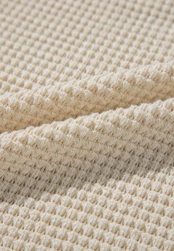 Waffle-Knit Printed Round Neck Flounce Sleeve Blouse - Trendsi - Flyclothing LLC