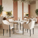 36" White Wood and Steel Pedestal Base Square Dining Table - HomeRoots - Flyclothing LLC