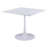 36" White Wood and Steel Pedestal Base Square Dining Table - HomeRoots - Flyclothing LLC