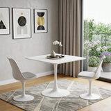 36" White Wood and Steel Pedestal Base Square Dining Table - HomeRoots - Flyclothing LLC
