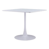 36" White Wood and Steel Pedestal Base Square Dining Table - HomeRoots - Flyclothing LLC