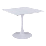 36" White Wood and Steel Pedestal Base Square Dining Table - HomeRoots - Flyclothing LLC