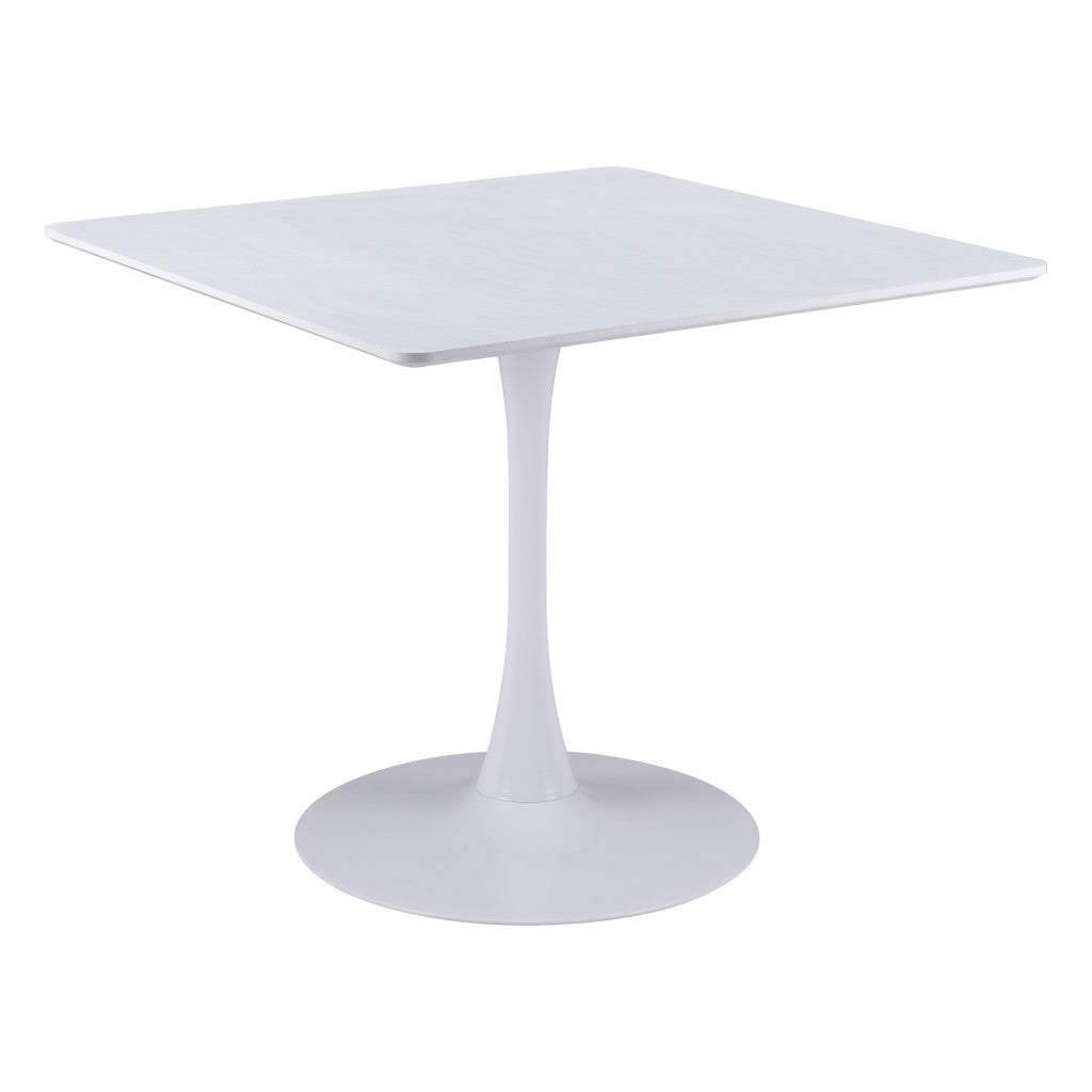 36" White Wood and Steel Pedestal Base Square Dining Table - HomeRoots - Flyclothing LLC