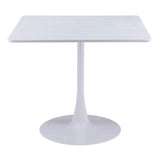 36" White Wood and Steel Pedestal Base Square Dining Table - HomeRoots - Flyclothing LLC