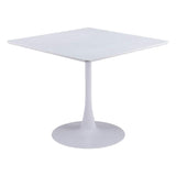 36" White Wood and Steel Pedestal Base Square Dining Table - HomeRoots - Flyclothing LLC