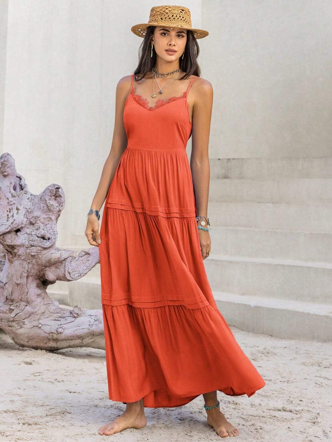 Lace Detail V-Neck Cami Dress - Trendsi - Flyclothing LLC