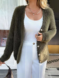 Fuzzy Knit Button-Up Cardigan - Trendsi - Flyclothing LLC