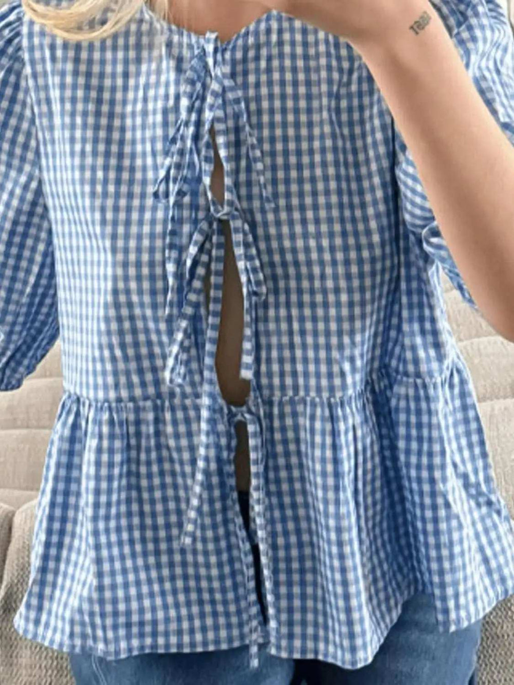 Tied Round Neck Long Sleeve Blouse - Trendsi - Flyclothing LLC