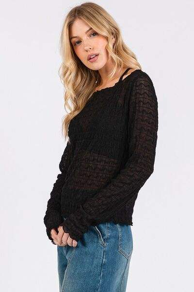 Mittoshop Lettuce Hem Boat Neck Long Sleeve Blouse - Trendsi - Flyclothing LLC