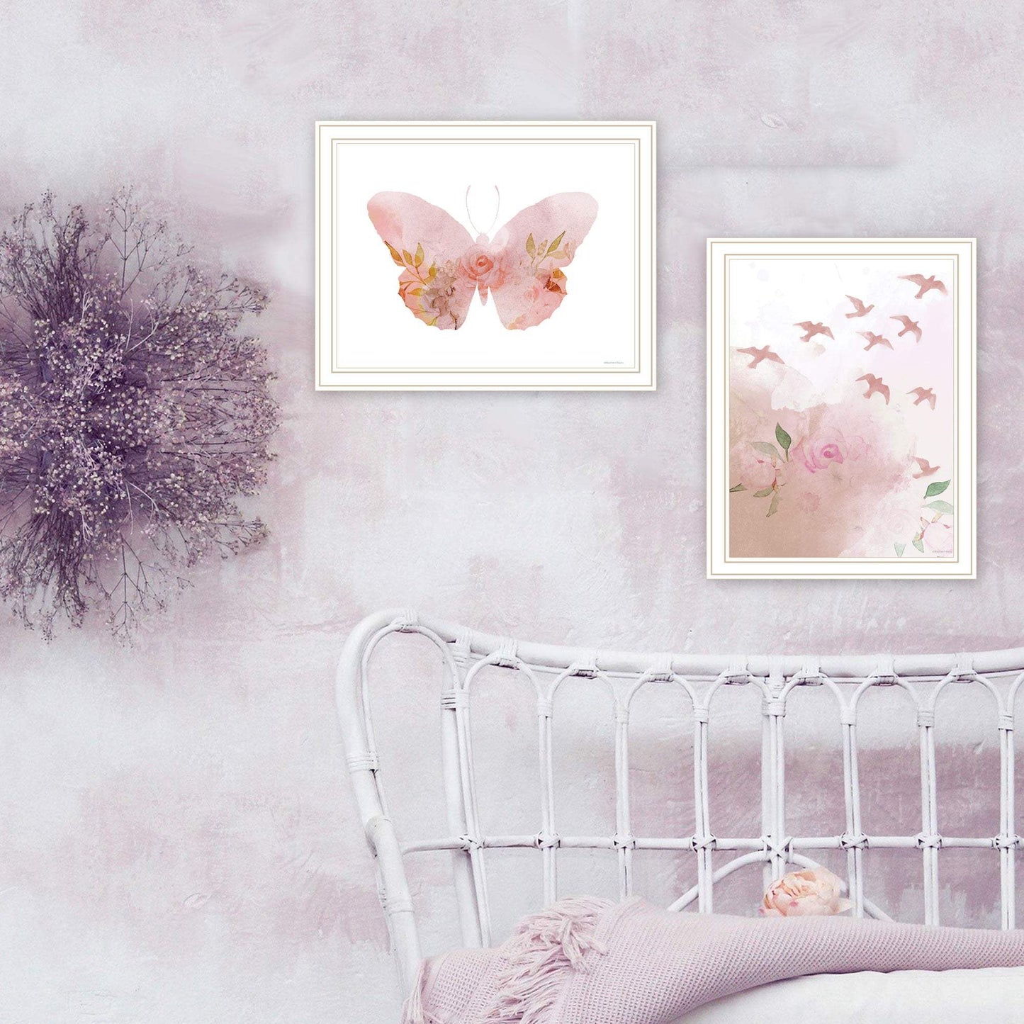 Set Of Two Meadow Floral Botanical White Framed Wall Art - HomeRoots - Flyclothing LLC