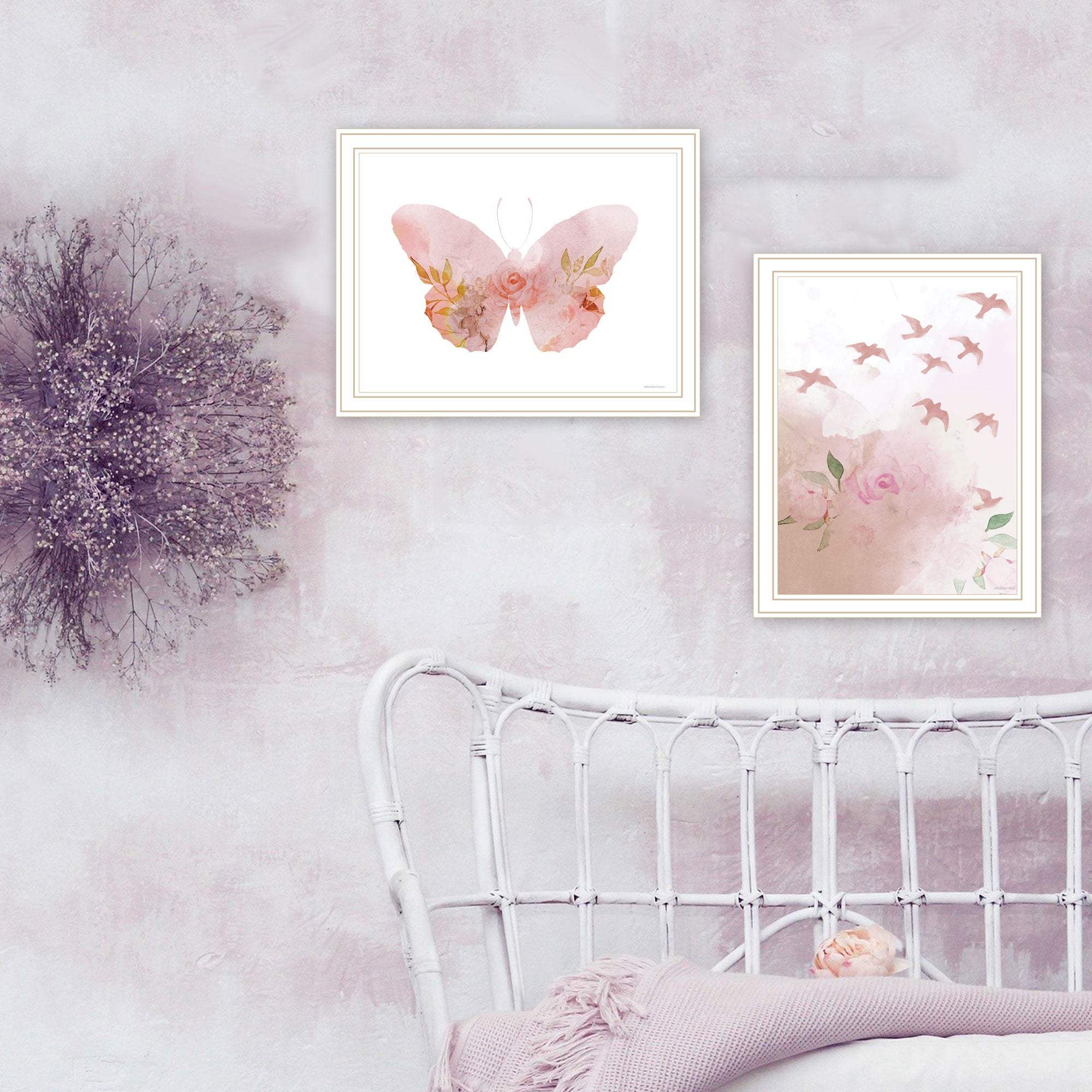 Set Of Two Meadow Floral Botanical White Framed Wall Art - HomeRoots - Flyclothing LLC