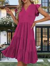 Ruffle Sleeve Tiered Midi Dress - Trendsi - Flyclothing LLC