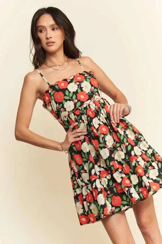 Davi & Dani Floral Scalloped Cutout Back Mini Dress - Trendsi - Flyclothing LLC