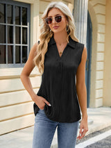 Textured Johnny Collar Tank - Trendsi - Flyclothing LLC