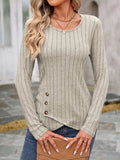 Decorative Button Round Neck Long Sleeve T-Shirt - Trendsi - Flyclothing LLC