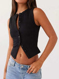 Lovelet Button Up Round Neck Tank - Trendsi - Flyclothing LLC