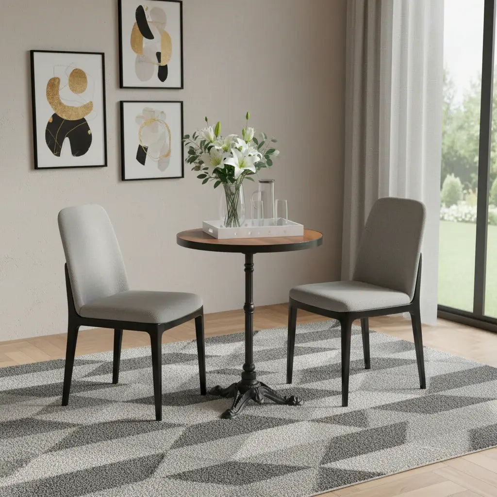 24" Walnut and Black Wood And Aluminum Indoor Outdoor Pedestal Base Round Top Dining Table - Homeroots - Flyclothing LLC