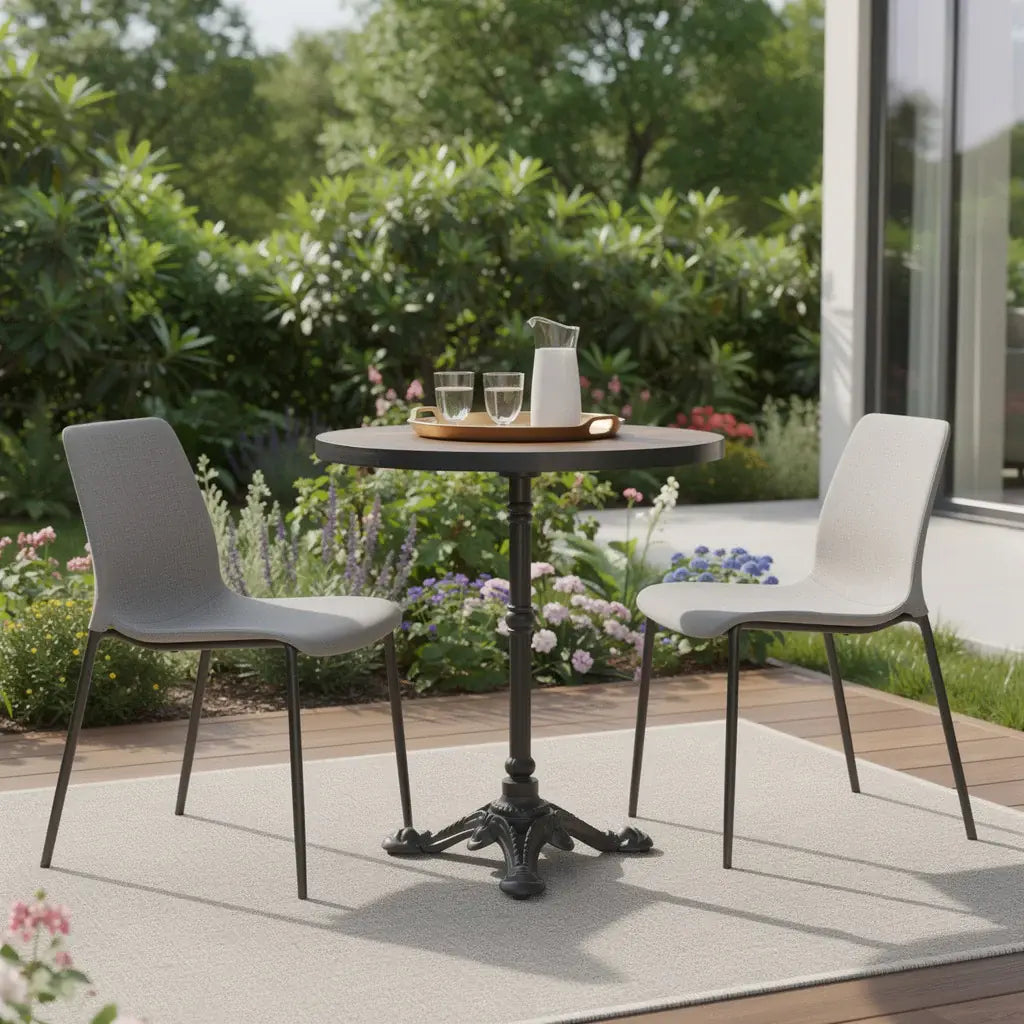 24" Walnut and Black Wood And Aluminum Indoor Outdoor Pedestal Base Round Top Dining Table - Homeroots - Flyclothing LLC