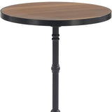 24" Walnut and Black Wood And Aluminum Indoor Outdoor Pedestal Base Round Top Dining Table - Homeroots - Flyclothing LLC