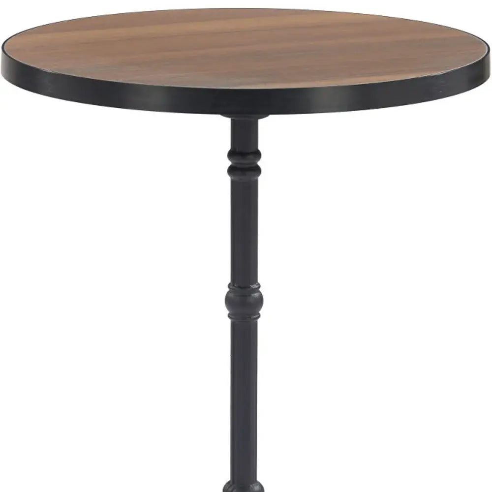 24" Walnut and Black Wood And Aluminum Indoor Outdoor Pedestal Base Round Top Dining Table - Homeroots - Flyclothing LLC