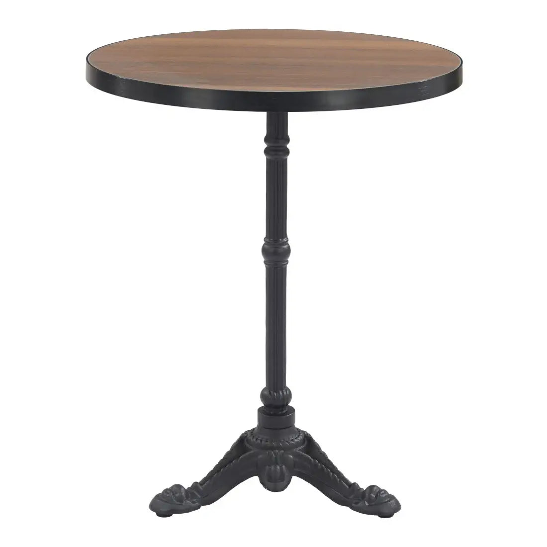 24" Walnut and Black Wood And Aluminum Indoor Outdoor Pedestal Base Round Top Dining Table - Homeroots - Flyclothing LLC