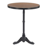 24" Walnut and Black Wood And Aluminum Indoor Outdoor Pedestal Base Round Top Dining Table - Homeroots - Flyclothing LLC