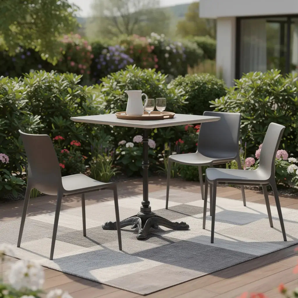 24" Gray and Black Wood And Aluminum Indoor Outdoor Pedestal Base Round Top Dining Table - Homeroots - Flyclothing LLC