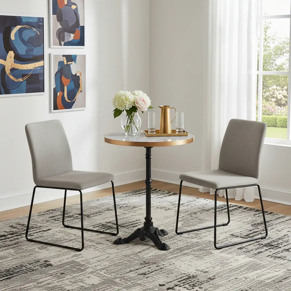 24" White And Black Wood And Aluminum Indoor Outdoor Pedestal Base Round Top Dining Table - Homeroots - Flyclothing LLC