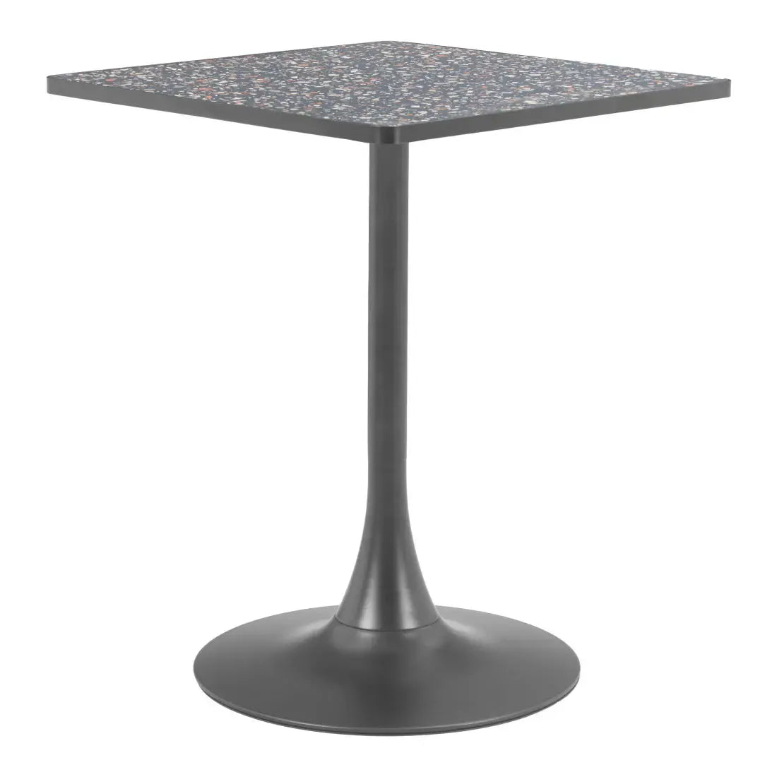 24" Black Wood and Steel Faux Terrazzo Pedestal Base Square Dining Table - Homeroots - Flyclothing LLC