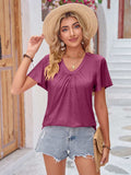Double Take Ruched V-Neck Short Sleeve T-Shirt - Trendsi - Flyclothing LLC