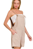 Zenana Washed Linen Knot Strap Rompers - Trendsi
