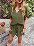Notched Short Sleeve Top and Shorts Set - Trendsi