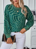 Geometric Round Neck Long Sleeve Sweater - Trendsi