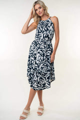 White Birch Tied Ruched Floral Sleeveless Knee Length Dress - Trendsi - Flyclothing LLC