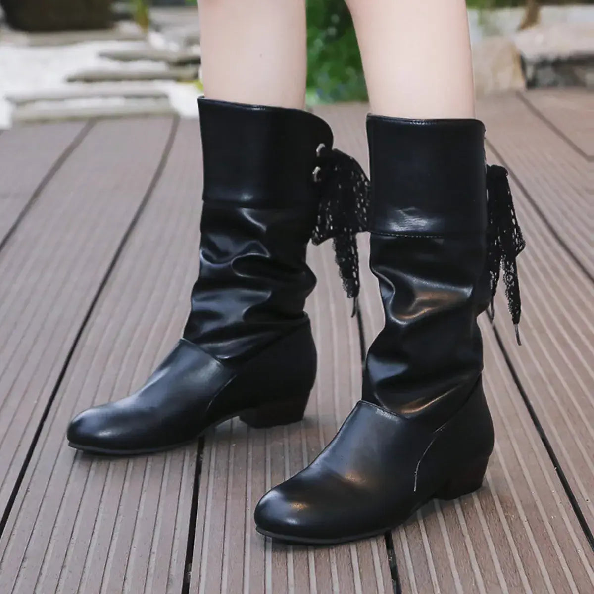 Round Toe Block Heels Boots - Trendsi - Flyclothing LLC