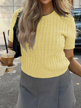 Cable-Knit Short Sleeve Sweater - Trendsi - Flyclothing LLC