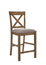 Set of Two 26" Tan and Oak Linen and Solid Wood Counter Height Bar Chairs - Homeroots - Flyclothing LLC
