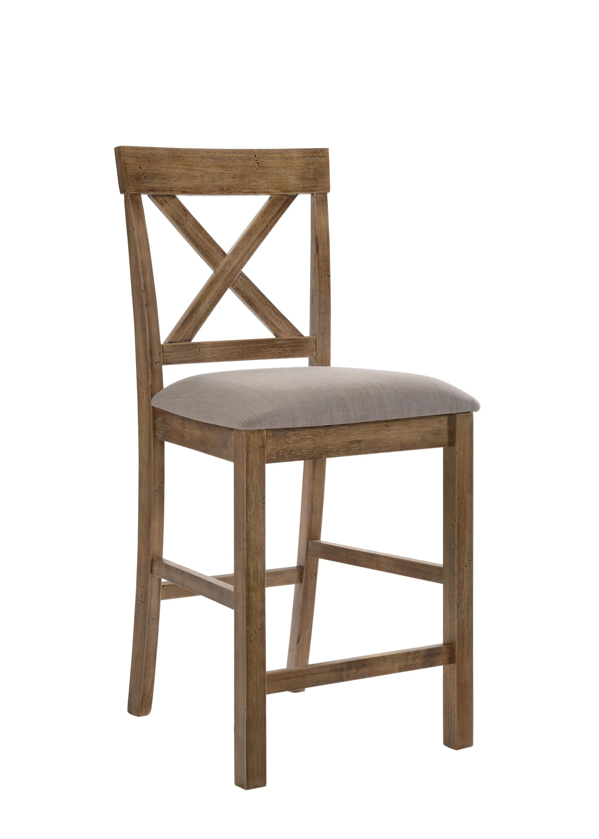 Set of Two 26" Tan and Oak Linen and Solid Wood Counter Height Bar Chairs - Homeroots - Flyclothing LLC