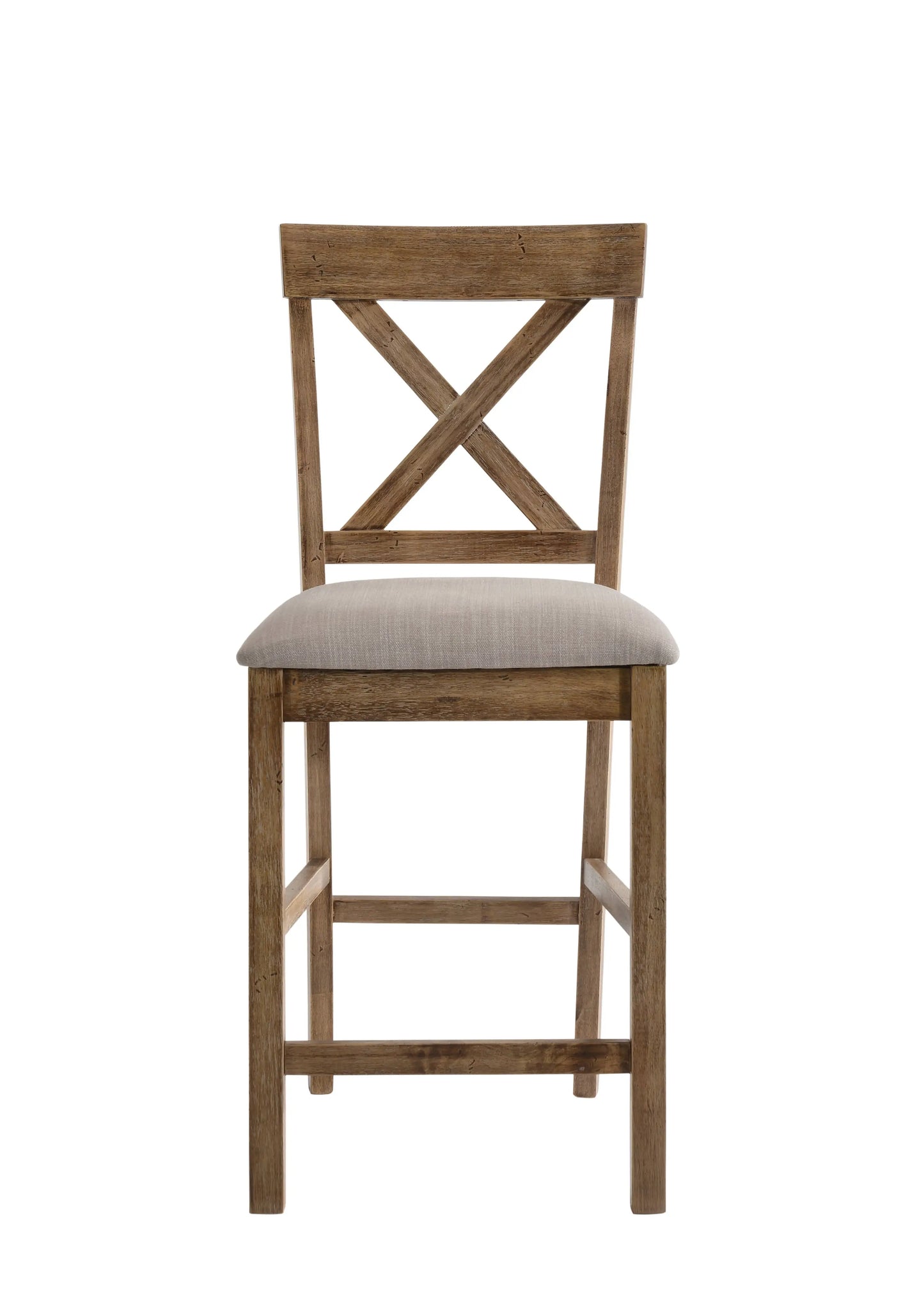 Set of Two 26" Tan and Oak Linen and Solid Wood Counter Height Bar Chairs - Homeroots - Flyclothing LLC