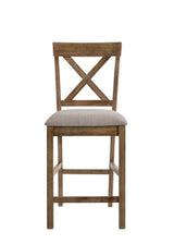 Set of Two 26" Tan and Oak Linen and Solid Wood Counter Height Bar Chairs - Homeroots - Flyclothing LLC