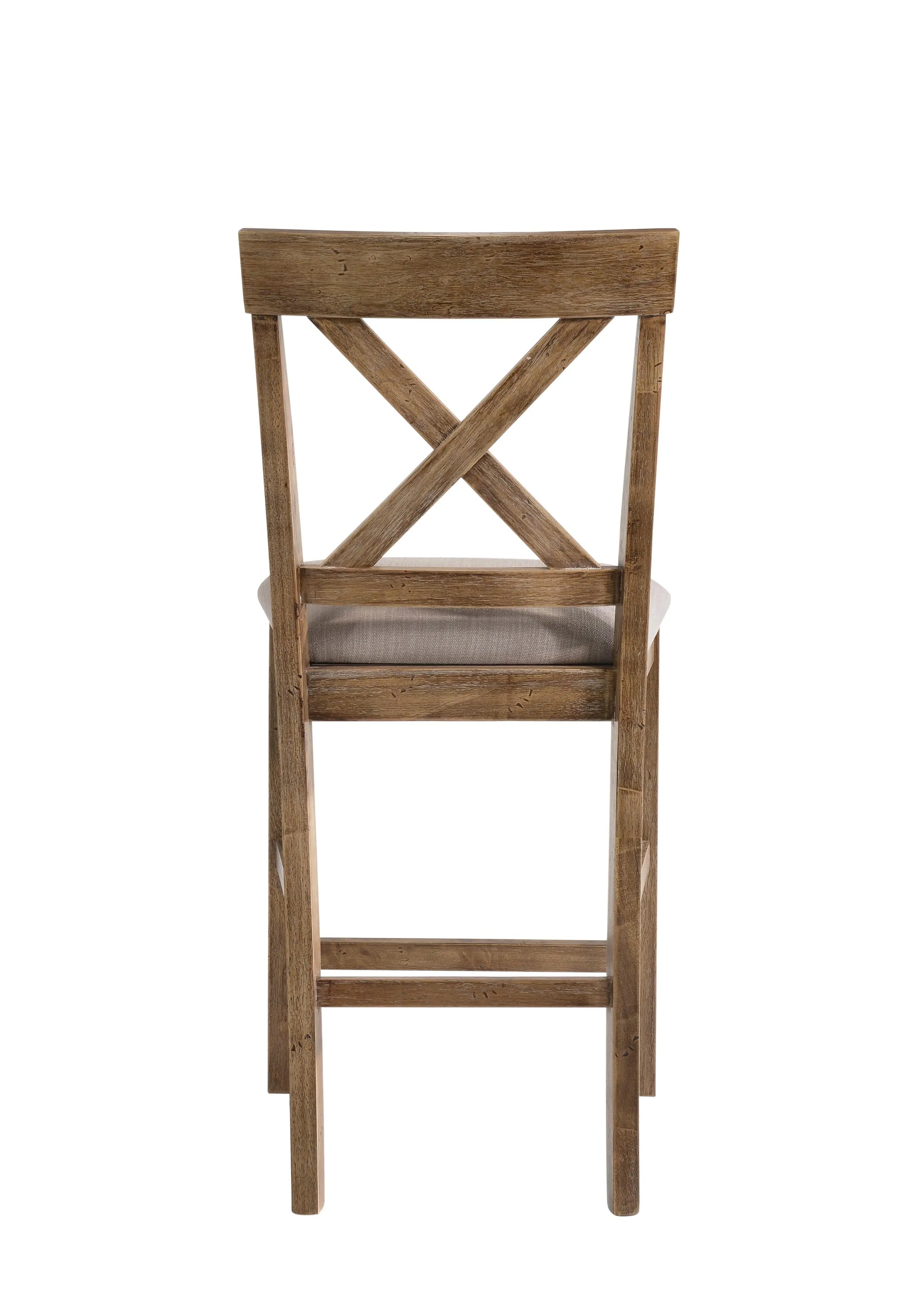 Set of Two 26" Tan and Oak Linen and Solid Wood Counter Height Bar Chairs - Homeroots - Flyclothing LLC